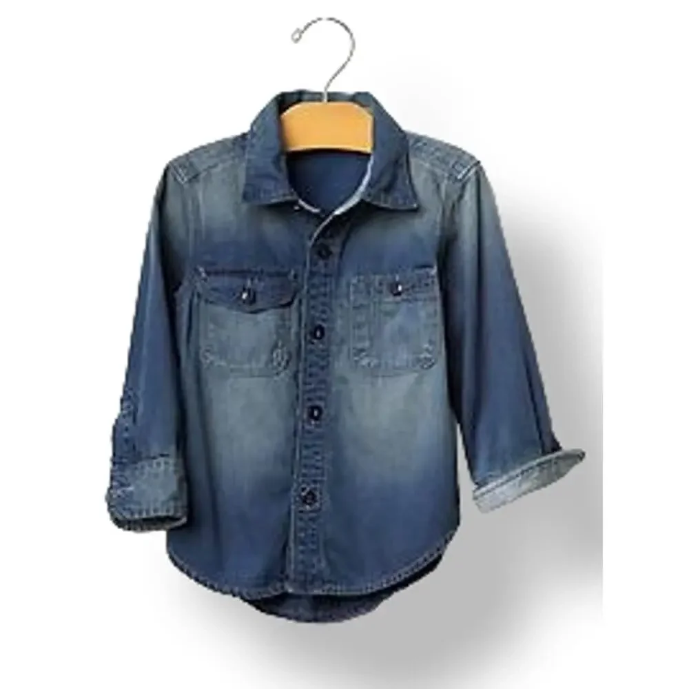 Gap Boys Shirt Size 2 Blue Chambray‎ Worker Mineral Dark Wash Indigo So Soft